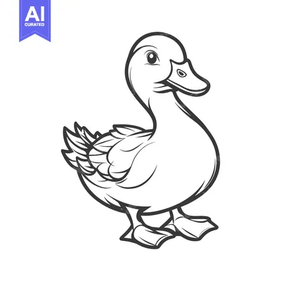 Aset desain premium: A charming drawing of a cartoon duck in standing position