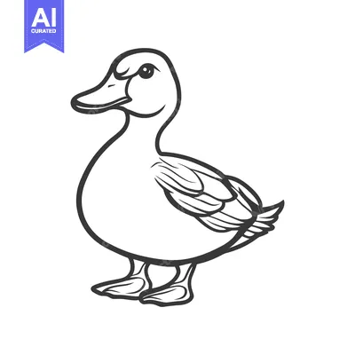 Aset desain premium: Simple black and white illustration of a cartoon duck bird
