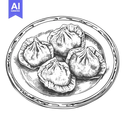 Aset premium populer: Four Steamed Buns Served on a Round Plate
