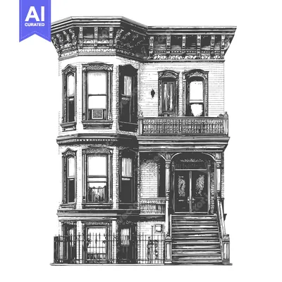 Aset desain premium: Elegant Victorian Style Three Story Townhouse Building