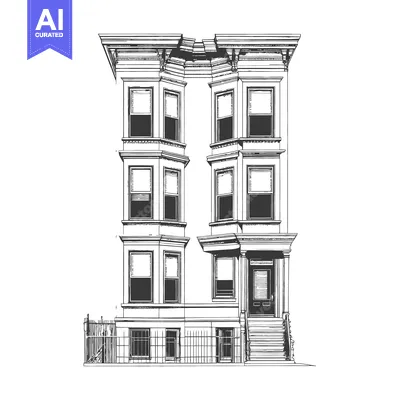 Aset desain premium: Elegant Three Story Townhouse Architectural Drawing