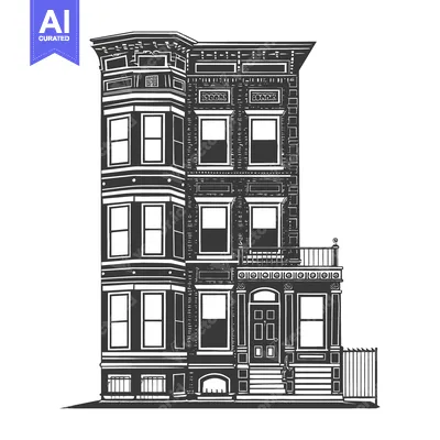 Premium design asset: A Detailed Illustration Of A Three Story Brick Building
