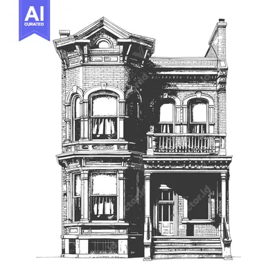 Popular premium asset: Elegant Victorian Era Brick Townhouse Architectural Drawing