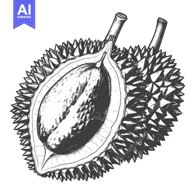 Aset premium populer: A Detailed Illustration Of A Durian Fruit Open