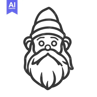 Aset premium populer: A simple line art illustration of a garden gnome face