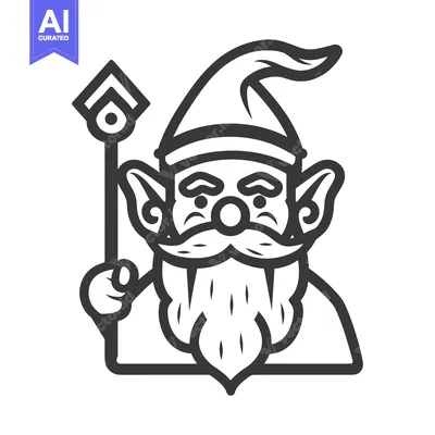 Aset premium populer: A cartoon illustration of a gnome wearing a pointed hat holds a staff