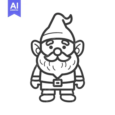 Aset premium populer: A line drawing of a friendly garden gnome character
