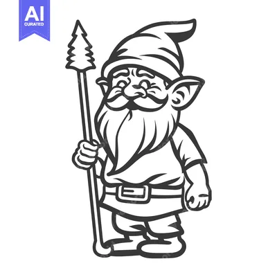 Premium design asset: A cartoon illustration of a standing gnome holding a staff