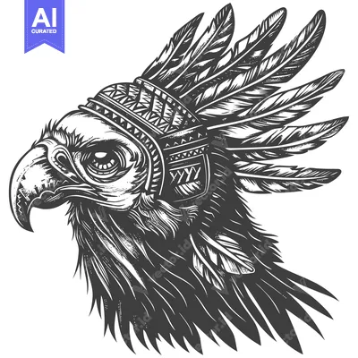 Premium design asset: Eagle Head with Ornate Feathers and Headband