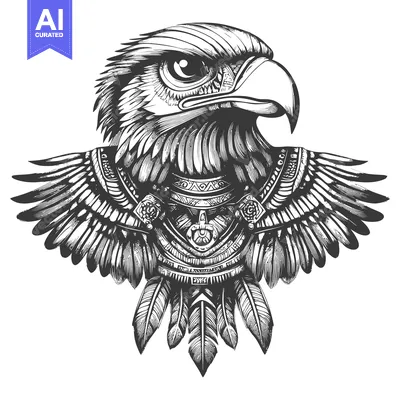 Premium design asset: Eagle Head with Wings and Feathers in a Tribal Design