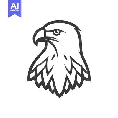 Premium design asset: A detailed black and white illustration of an eagle head