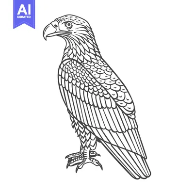 Aset premium populer: A detailed drawing of a majestic eagle standing upright