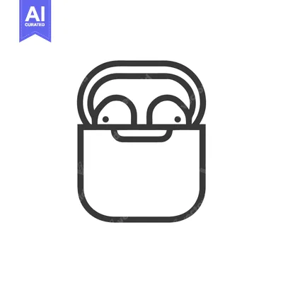 Aset desain premium: Minimalist Wireless Earbuds Icon: Sleek Black Outline on White Backgro