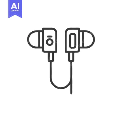 Minimalist Earphones Line Art: Modern Audio Technology Icon on White B
