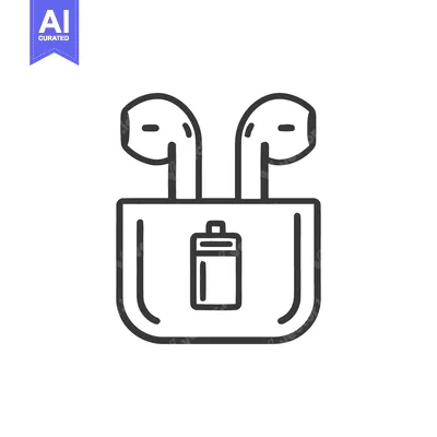 Aset desain premium: Minimalist Line Art: Wireless Earbuds in Charging Case Icon on White