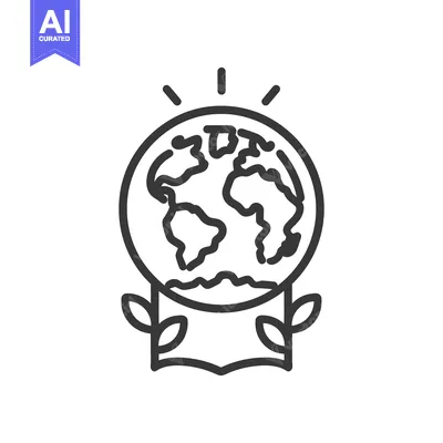 Aset desain premium: A simplified illustration of the globe with sprouting leaves