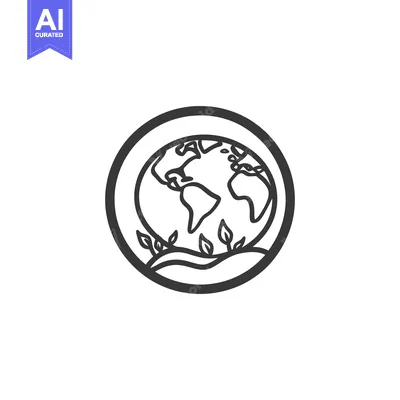 Aset desain premium: A black and white stylized world globe with leaves growing