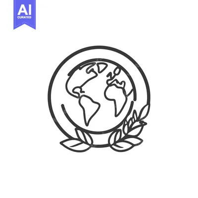 Aset desain premium: Simplified globe graphic encircled with a leafy plant illustration des