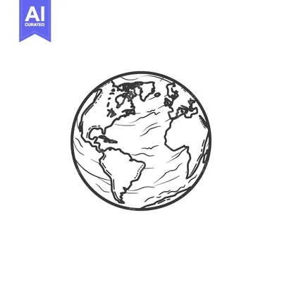 Aset desain premium: A simple hand drawn black and white depiction of planet earth