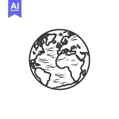 Premium design asset: A simple line drawing depicting a globe of the earth