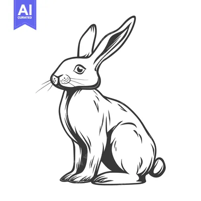 Aset premium populer: A detailed line drawing depicting a sitting rabbit on white background