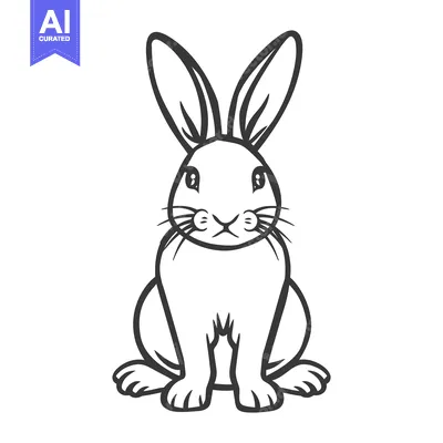 Aset premium populer: A black and white illustration of a cute sitting rabbit
