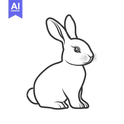 Aset premium populer: Simple black and white illustration of a seated rabbit