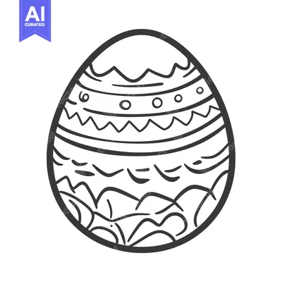 Aset desain premium: An ornate decorated monochrome egg with different patterns and lines
