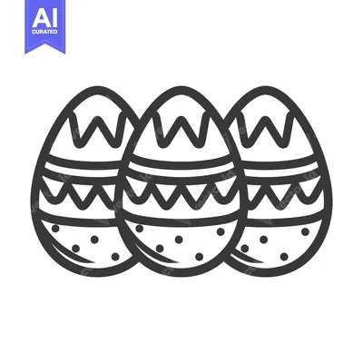 Aset desain premium: Three ornately decorated eggs appear in a simple black outline