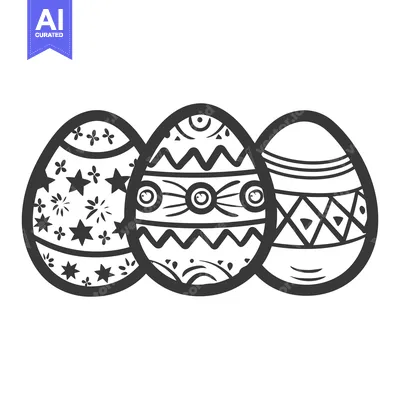 Aset desain premium: Three decorated egg designs with various ornamental patterns shown