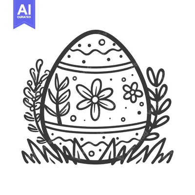 Aset premium populer: A decorated egg with flowers and foliage is illustrated