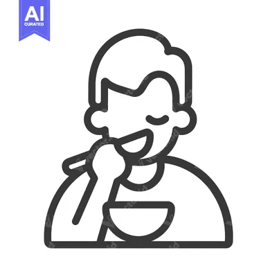 Aset desain premium: A person is shown eating from a bowl with chopsticks or a spoon
