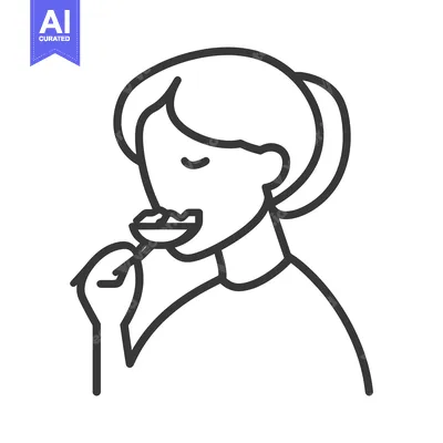 Popular premium asset: A person eating from a spoon represented in a line drawing