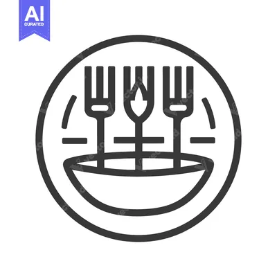 Aset desain premium: A circular logo featuring silverware and a centered plate