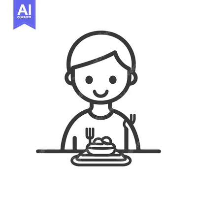 Aset premium populer: A smiling person is eating at a table with utensils and food
