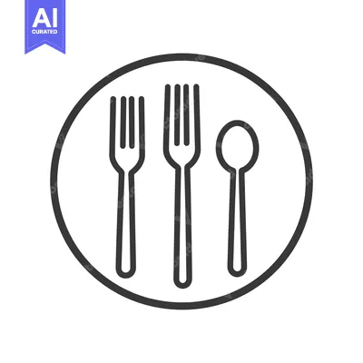 Aset premium populer: Three eating utensils arranged inside a simple circular outline