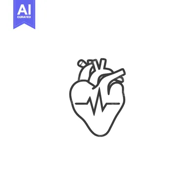 Aset desain premium: Anatomical Heart Outline with ECG Line, Medical Icon on White