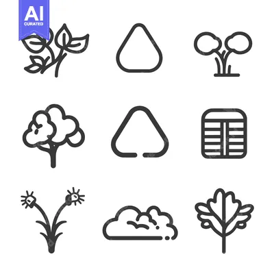 Aset desain premium: Simple black and white illustrated plant life and geometrical icons