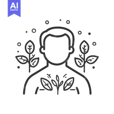 Aset desain premium: Outline image of a person surrounded by growing plant life