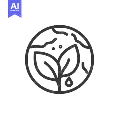 Aset desain premium: Minimalist Icon: Sprout, Water Drop, and Earth Symbolizing Environment