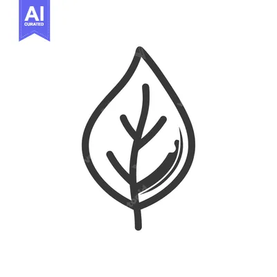 Aset premium populer: Minimalist Leaf Icon with Unique Vein Detail, Isolated on White Backgr