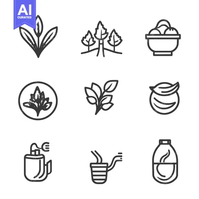 Aset premium populer: Simple monochrome icon illustrations depicting natural spa related sym