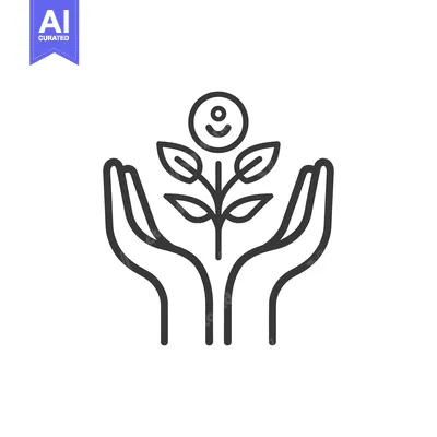 Aset premium populer: The image depicts a plant growing with happy face in hands