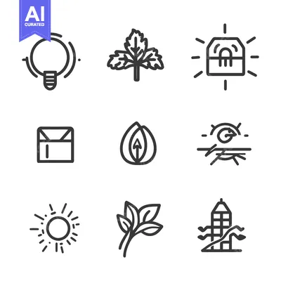 Aset desain premium: A collection of simple black icons on a white background