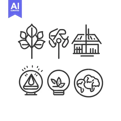 Aset premium populer: Six simple line icons representing nature and sustainability concepts