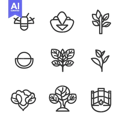 Aset premium populer: Collection of minimalistic outlined icons representing agriculture and