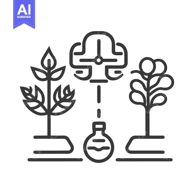 Aset premium populer: A stylized image of plants connected to a laboratory device