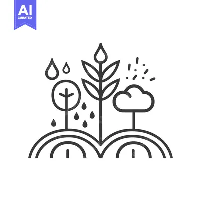 Aset desain premium: The stylized image depicts a nature scene of plants with weather