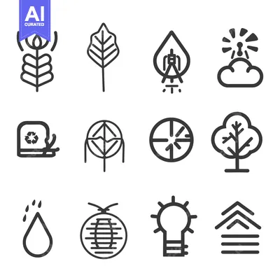 Aset premium populer: Simple minimalist line icons depicting concepts of sustainability and