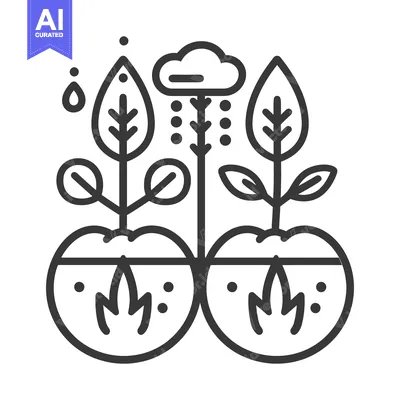 Aset desain premium: Conceptual illustration depicting the life cycle of plants and rain